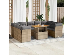 Vidaxl 10 Pcs Conjunto De Sofás P/ Jardim Com Almofadões Vime Pe Bege