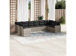 Vidaxl 10 Pcs Conj. Sofás Jardim Com Almofadões Vime Pe Cinzento-claro