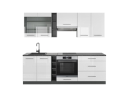 Cozinha Fame-Line, 235 cm, PT Antracite, Branco brilhante/Antracite VICCO