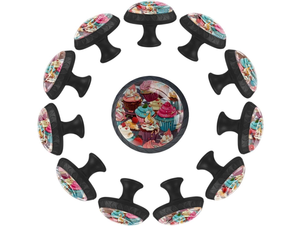 Puxadores E Maçanetas Redondas Para Armários De Cozinha, Conjunto De 12 Peças, Design Abstrato De Cupcake Em Estilo