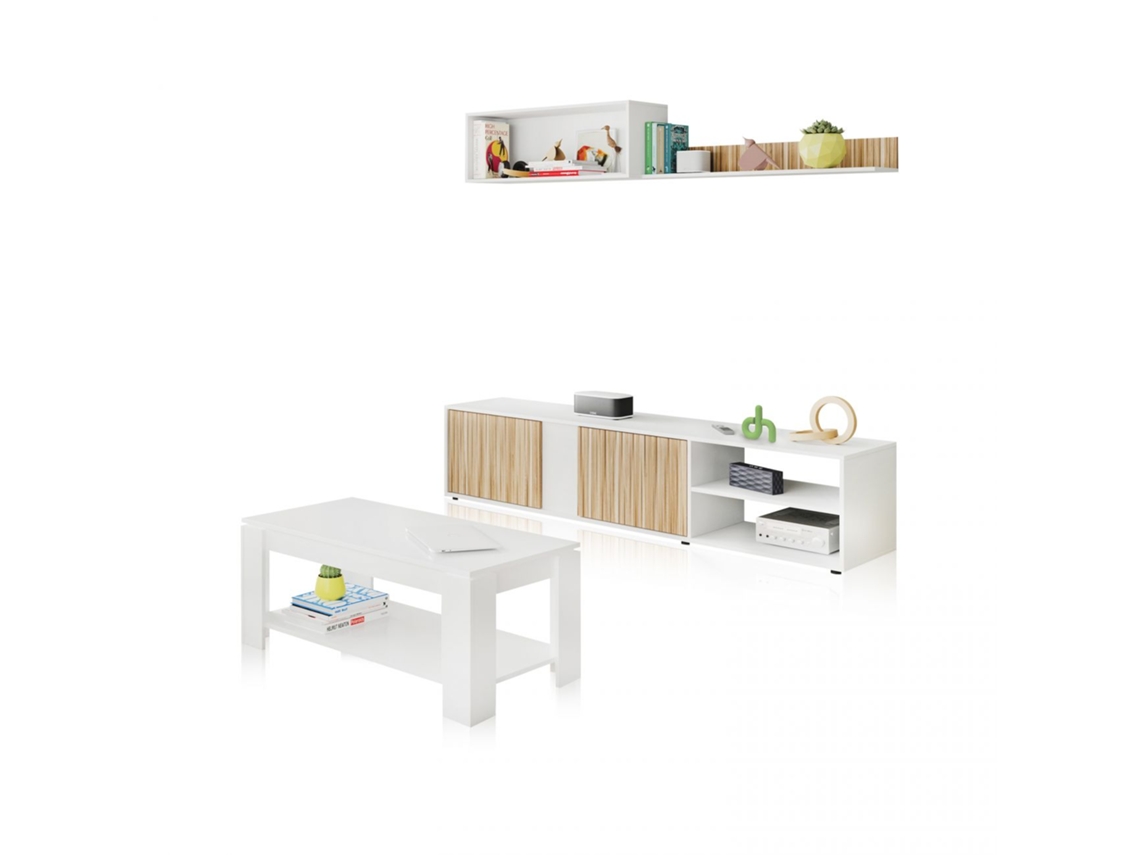 Pack sala de estar com mesa de centro Alix Plus Blanco Artik (Blanco Mate) - Natur 180 x 40 x 33 cm
