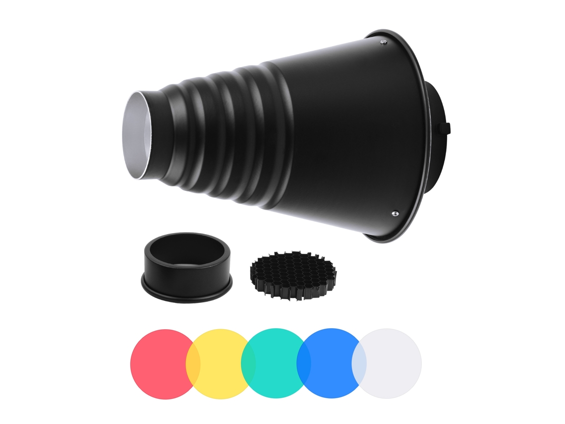 2026 snoot Cônico com Suporte Bowens, Refletor e Difusor para Fotografia de Estúdio com Filtros