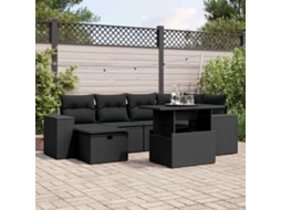 Vidaxl 7 Pcs Conjunto De Sofás P/ Jardim C/ Almofadões Vime Pe Preto