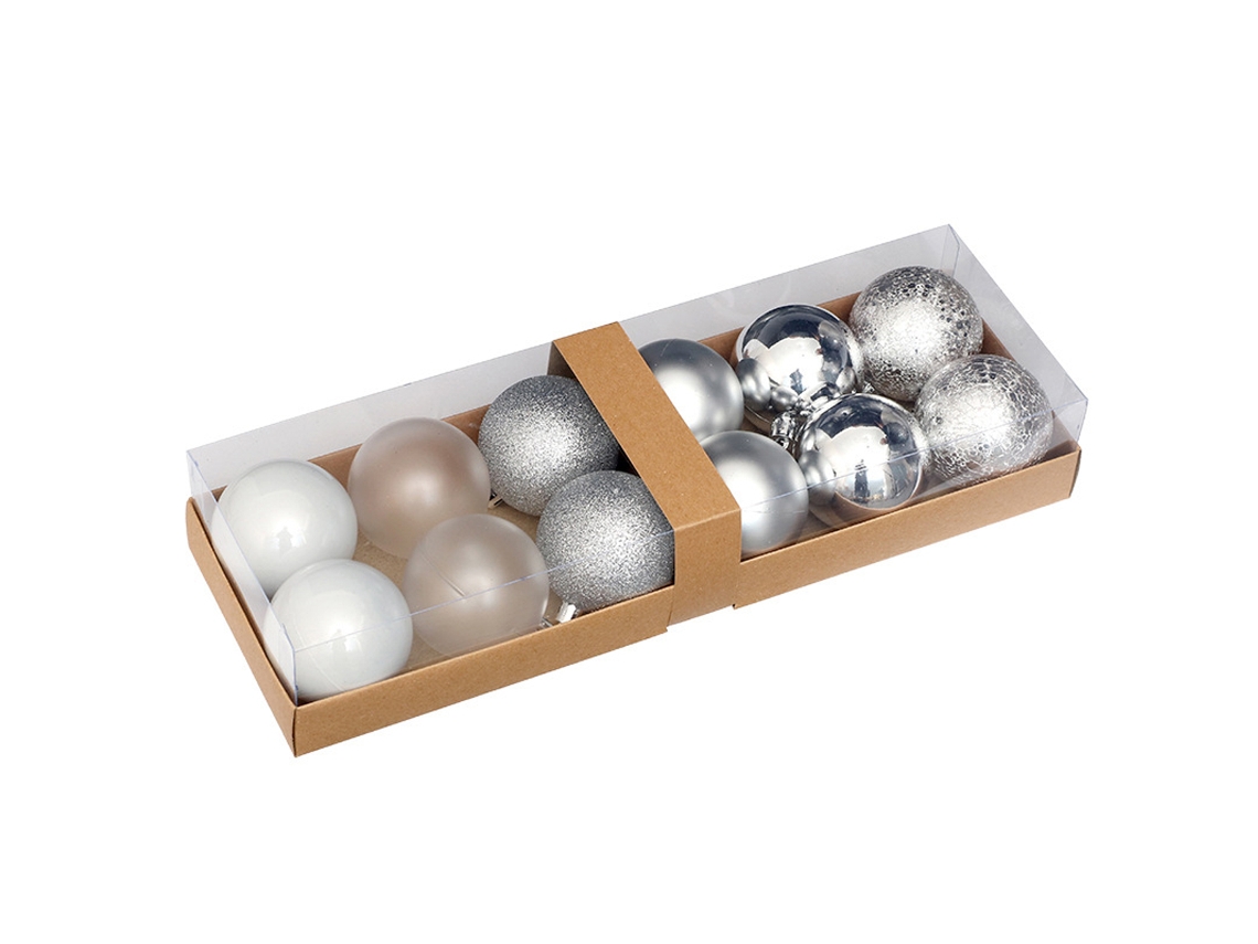 Conjunto de Bolas de Natal TUSERXLN Pintadas Plástico Prateado - 12un
