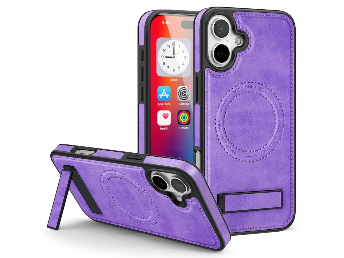 Casa Em Tpu Pele Pu Magnético Com Suporte, Compatível Com Magsafe Para Apple Iphone 16 Plus - Roxo Claro