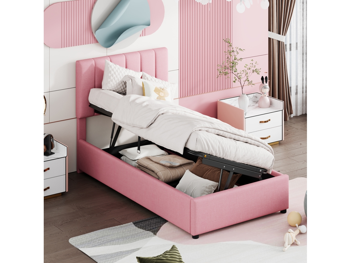 Cama Infantil Rosa 90x200 Hidráulica Linho Alta
