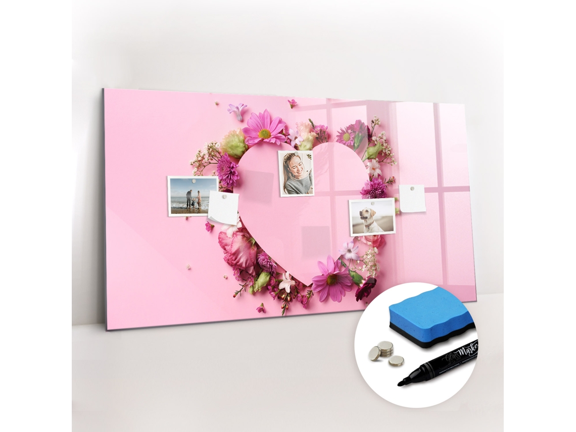 Quadro De Vidro Magnético Coração De Flores Para O Quarto Das Crianças Espelharte (120x60 Cm)