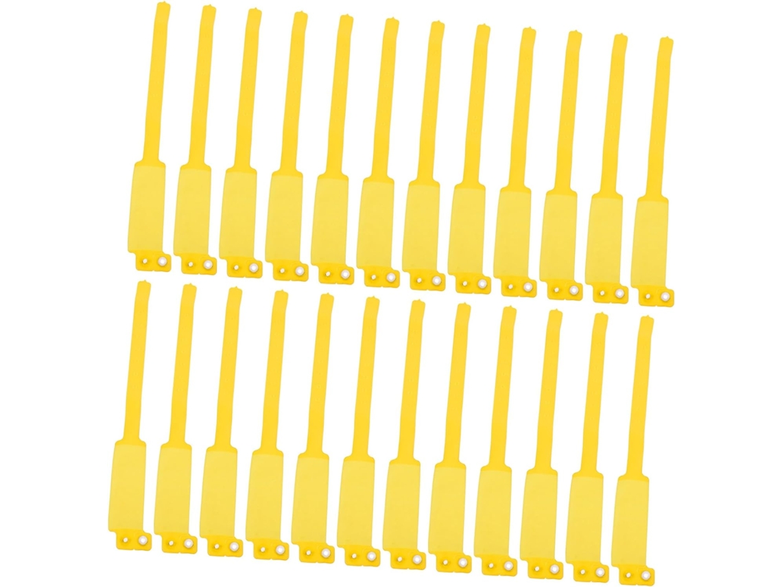 Pacote com 100 unidades de pulseiras descartáveis de PVC para identificação rápida e confortável.