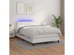 Vidaxl Cama Box Spring C/colchão/led 120x200cm Couro Artificial Branco
