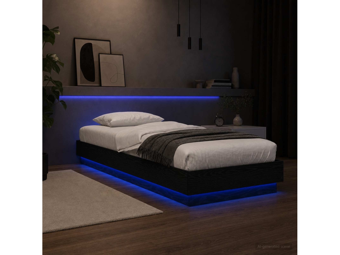 Vidaxl Estrutura De Cama Com Led Carvalho Preto 80 X 200 Cm