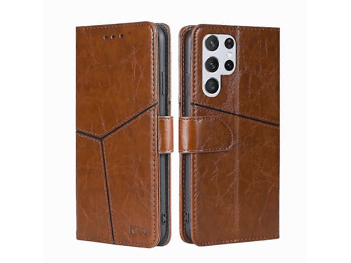 Capa De Couro Com Costura Geométrica Horizontal Para Samsung Galaxy S23 Ultra 5g