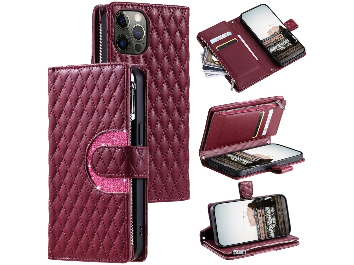 Capa Pega Para Iphone 12 Pele Sintética Vermelho