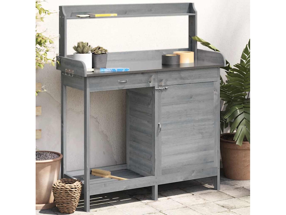 Vidaxl Mesa De Cultivo C/ Armário 110,5x45x124,5 Cm Abeto Maciço Cinza