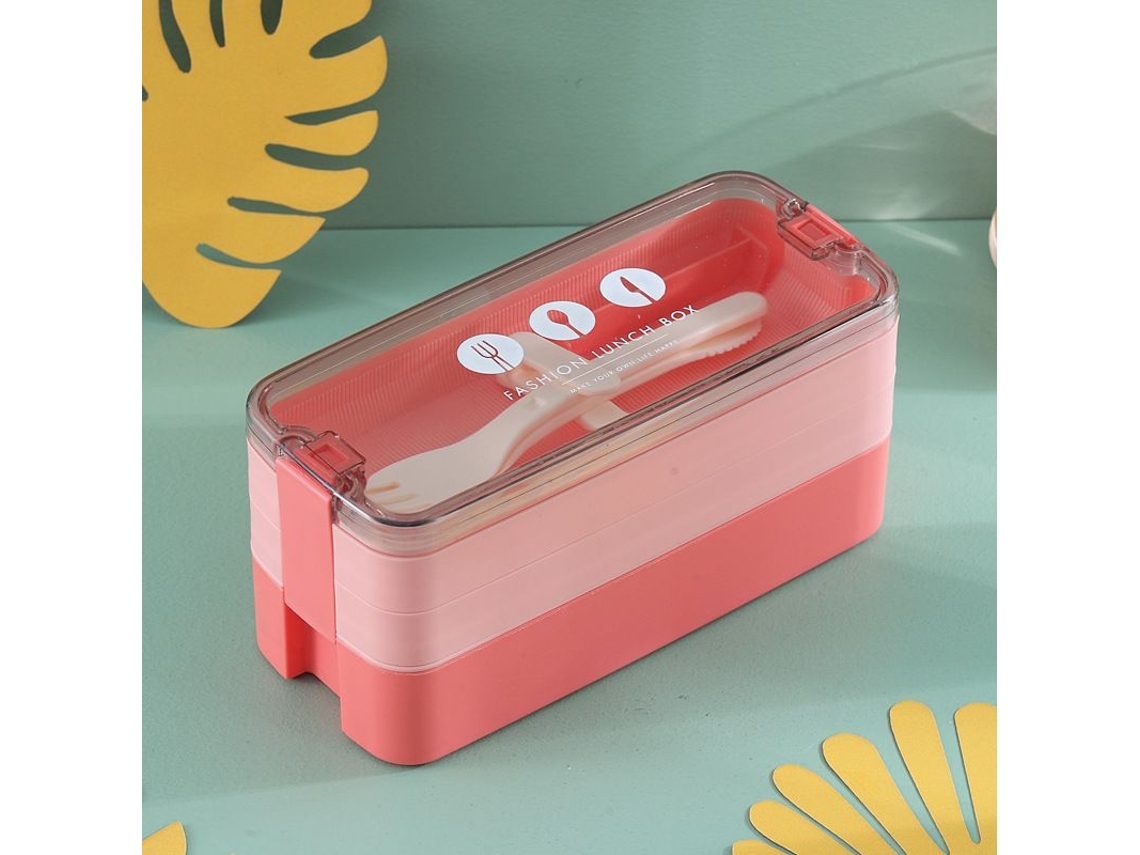 2026 bento Box Japonês de 3 Camadas com Cortadores Anti fugas Ecológico para Crianças e Adultos Rosa