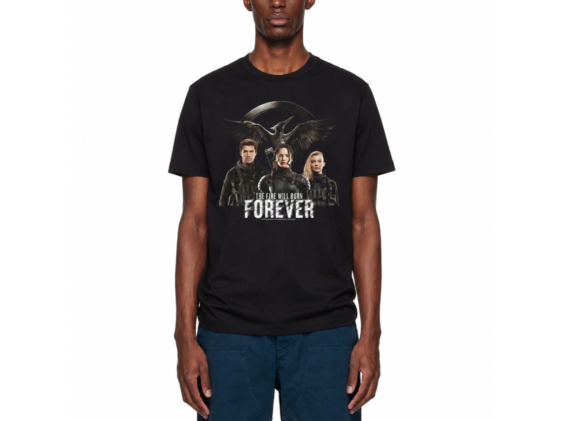 Rockinstone Hunger Games Movie Fire Will Burn Forever Black Adult T-shirt Size:l