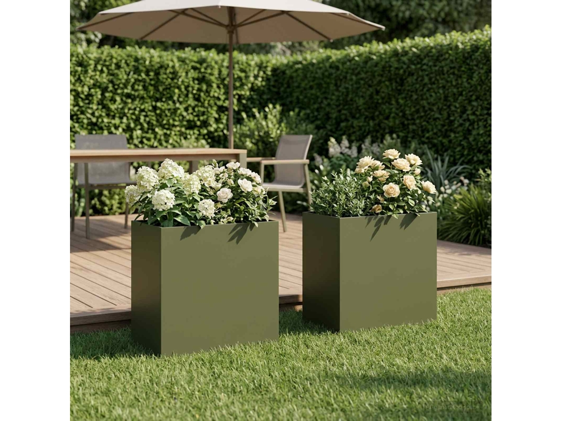 Vidaxl Vaso De Jardim 2 Unid. Verde-azeitona 50 X 30 X 40 Cm
