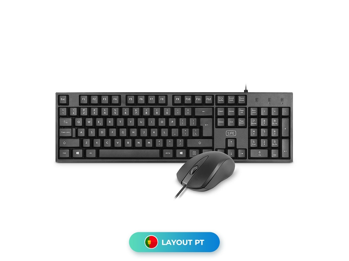 Teclado e Rato USB Kb Kit Preto 1LIFE