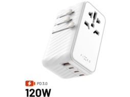 Fixe Voyager Travel Gan Pd 120w Para Eu, Uk E Eua/aus Com 3xusb CE 1xusb Branco Fixo