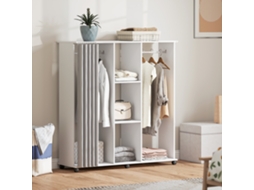 Armoire Penderie Meuble De Rangement Mobile 6 Roulettes 120l X 40l X 128h Cm En Bois Blanc