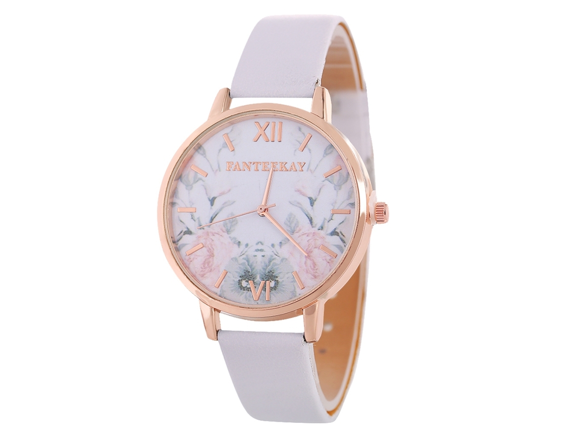 Relógio de Pulso Feminino Zhoulianfa Quartzo Pulseira de Couro Pu Branco