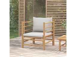 Vidaxl Sofá De Jardim Bambu Com Almofadões Cinzento-claro