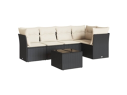 Conjunto 6 sofás de jardim c/ almofadões VIDAXL vime PE preto