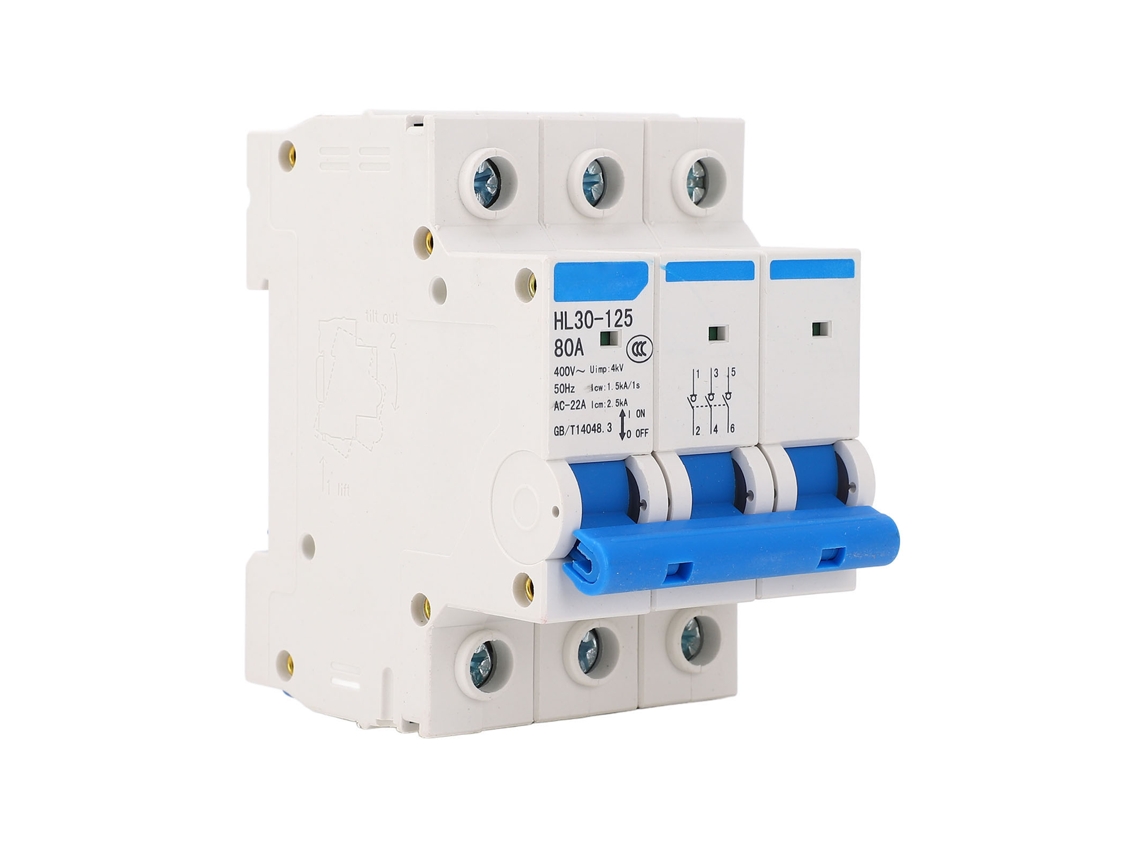 Yuru disjuntor Miniatura 3 Polos 80A 400V PC Retardante à Chama em Trilho DIN