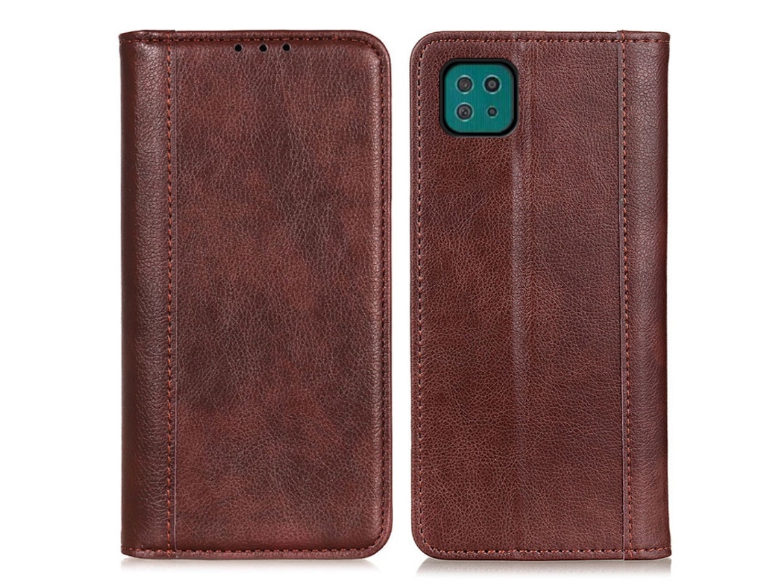 Capa Textura Lichia Autoabsorvida Fundo Para Samsung Galaxy A22 5g Pele Sintética Castanho