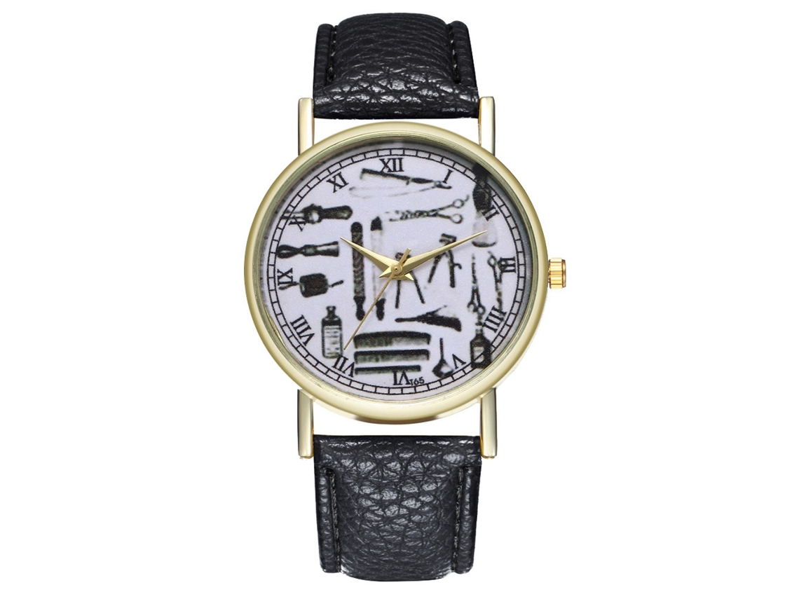 Relógio de quartzo vintage para homens e mulheres com pulseira de couro PU T65-a preto