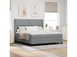 Cama Box Spring Com Colchão E Luz Led Cinza Claro 180x200 Cm Têxtil