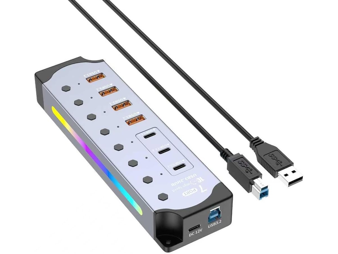 Hub Usb Alimentado De 10 Gbps Com Portas Usb-c E Usb-a, Interruptores