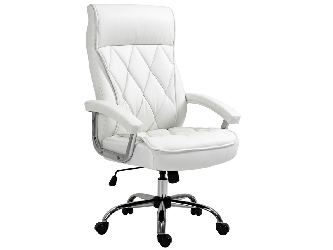 Cadeira de escritório reclinável ergonômica Pangshiyuan com ajuste de altura, couro branco (Outlet Caixa Aberta - 66 x 69 x 121 cm)