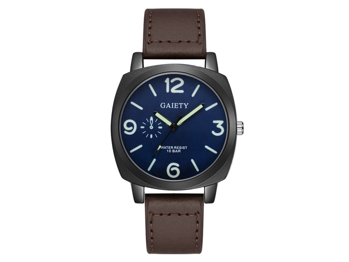 Relógio de pulso analógico masculino Gaiety em liga metálica com pulseira de PU (marrom escuro)