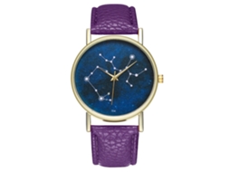 Relógio feminino de quartzo com design vintage simples e pulseira de couro PU roxa.