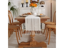 Tapete De Mesa Em Tecido De Malha, Estampado E Bordado, Cinza Claro, 33*275cm (com Comprimento Do Franja)