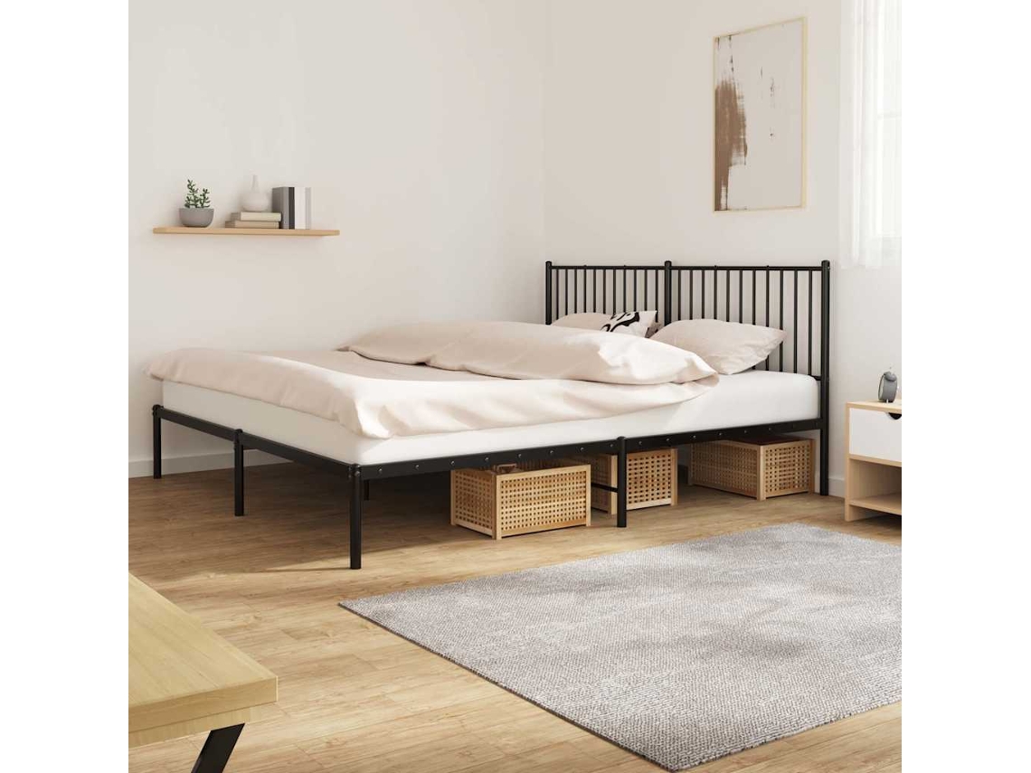 Vidaxl Estrutura De Cama Em Metal Com Cabeceira 180x200 Cm Preto