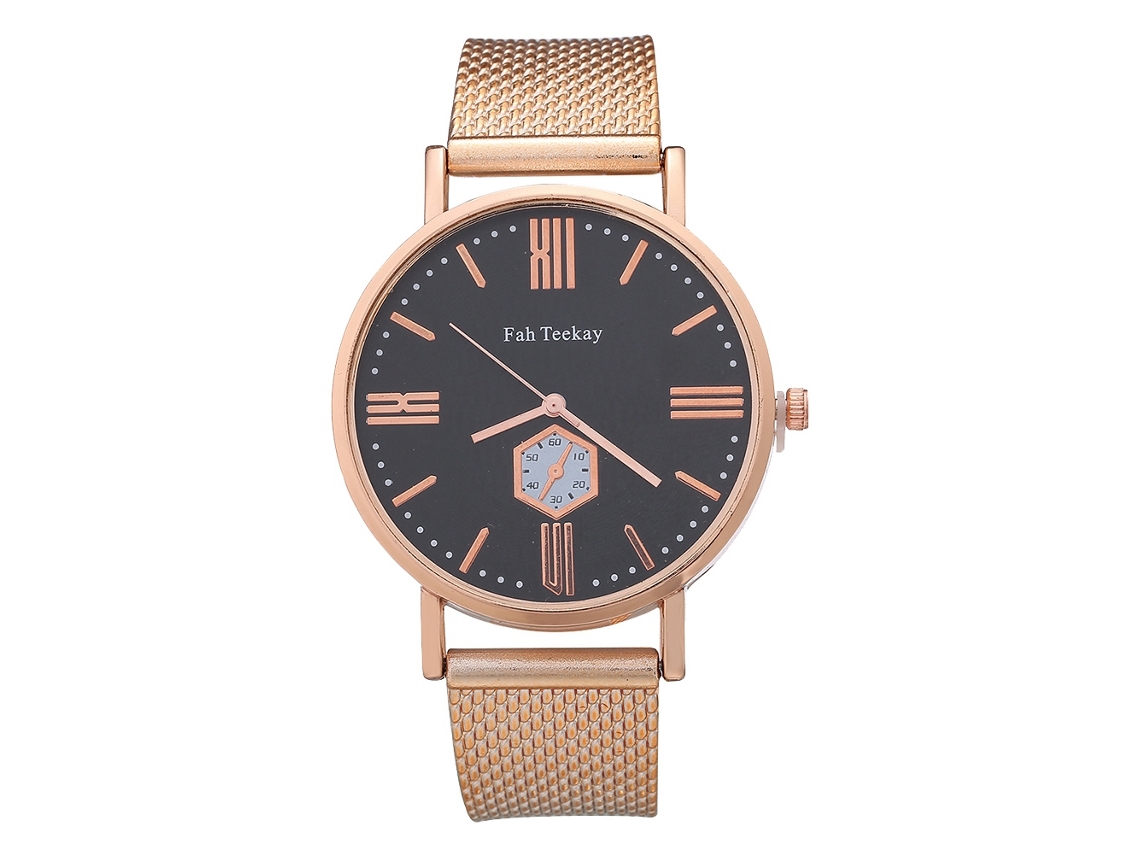 Reloj De Pulsera Para Hombre De Cuarzo Con Correa De Malla Redonda Simple Y Moderno Oro