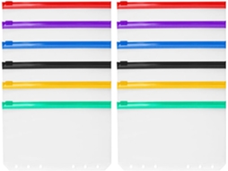 Conjunto de 12 pastas para documentos Fomiyes tamanho A6 com zíper, em PVC colorido da Fosco, com 6 folhas de cola Argolas.