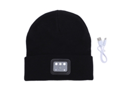 Rebe-gorro Unisex De Lana De Invierno Con Linterna Led Recargable Usb Para Mujer Y Hombre, Talla Única, Negro