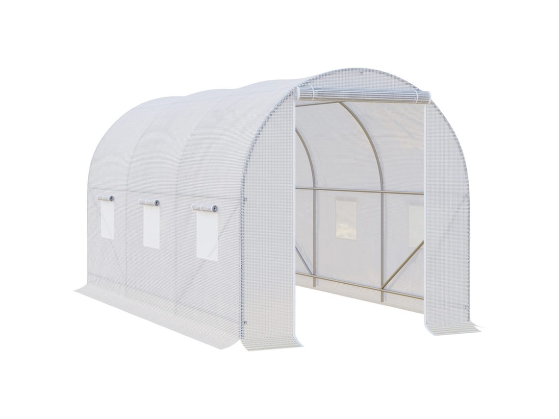 Área de estufa com túnel, 7m², estrutura reforçada, 3,5x2x2m, 6 janelas brancas S/MARCA