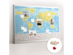 Painel De Cortiça Para Parede Mapa-múndi E Bandeiras Para A Sala De Estar Espelharte (140x100 Cm)