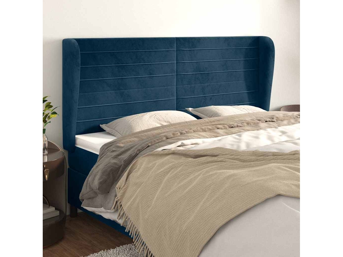Vidaxl Cabeceira Cama C/ Abas Veludo 163x23x118/128 Cm Azul-escuro