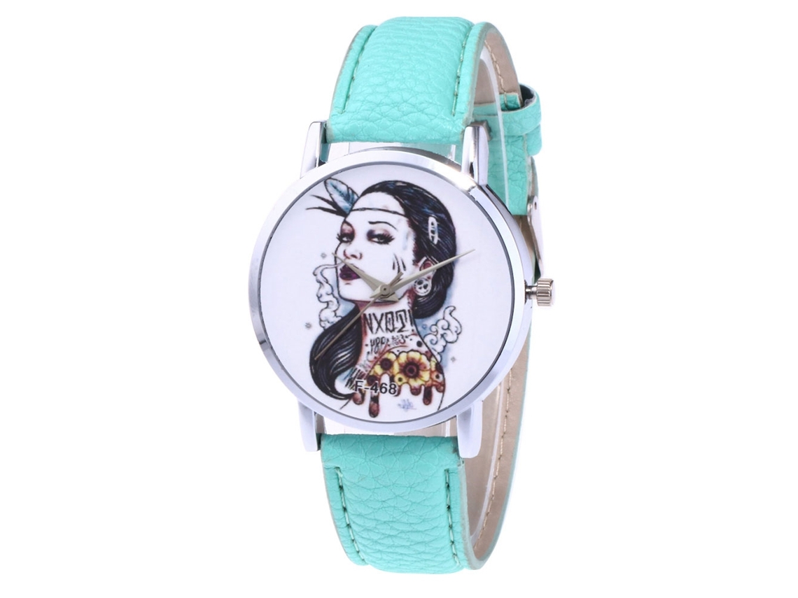 Relógio de Quartzo com Pulseira de Couro Design Simples Decoração para Mãos Menino Verde Menta