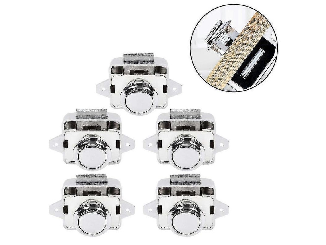Trava Com Chave Para Portas E Gavetas 15-27mm, 5 Peças, Material Abs E Zinco, Instalação Fácil