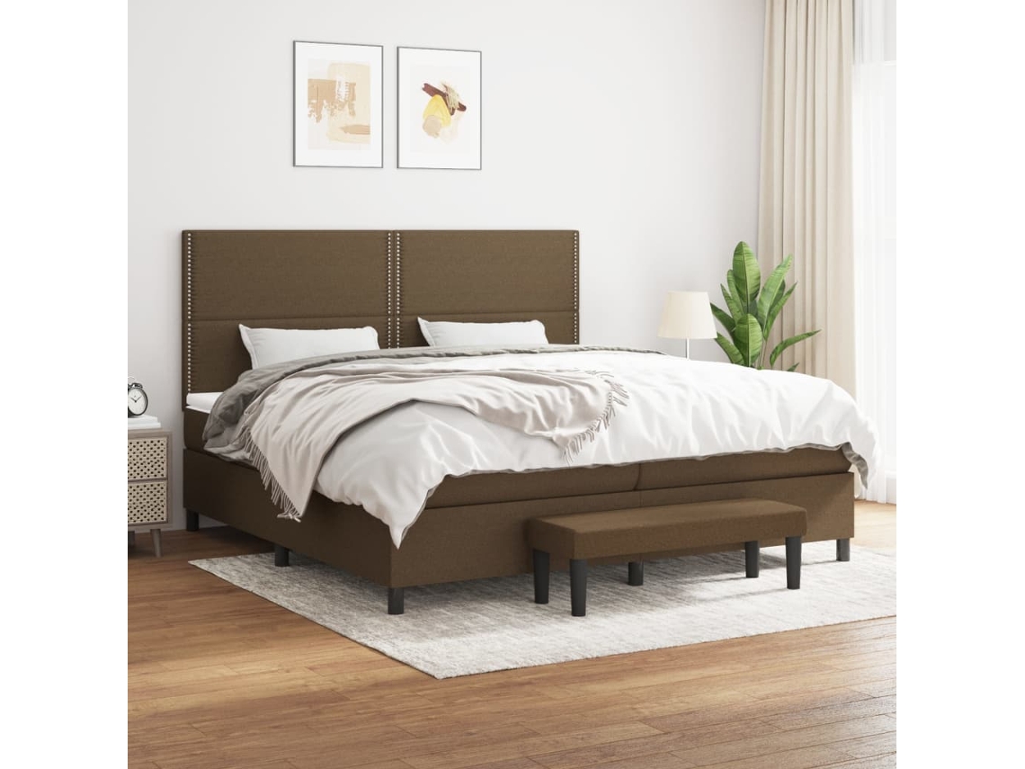 Vidaxl Cama Com Molas/colchão 200x200 Cm Tecido Castanho-escuro
