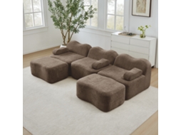 Sofá Modular 3 Lugares U-forma Espuma Alta Densidade Assento Profundo Almofadas Móveis Marrom
