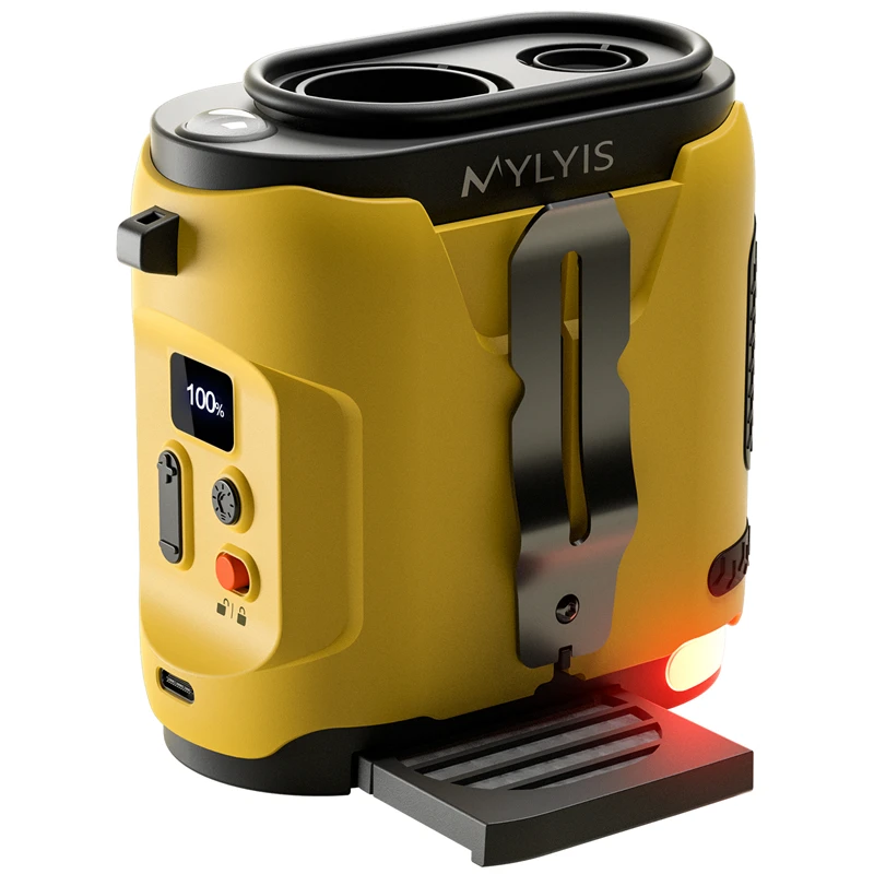 Ventilador Pessoal de Clipe MDUG com 5 velocidades, cinto, mãos livres, lanterna, amarelo