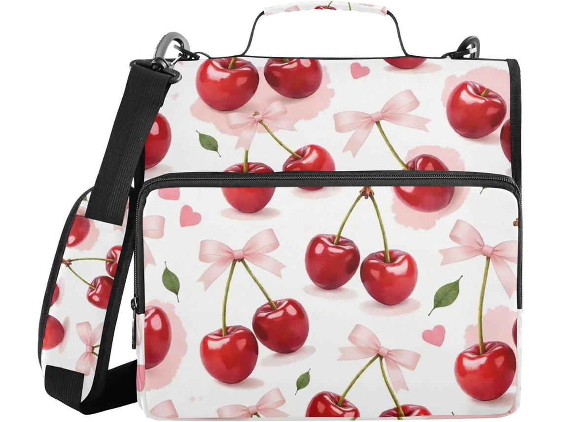 Pasta Organizadora Blush Bow Cherry Zíper Resistente De 3, 8cm 1, 5 Polegadas, 3 Argolas Com Alça E De Ombro Removível