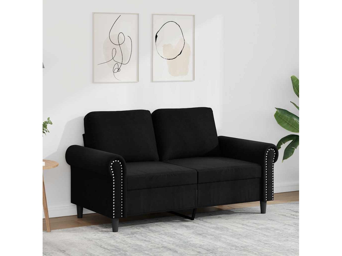 Vidaxl Sofá De 2 Lugares Veludo 120 Cm Preto