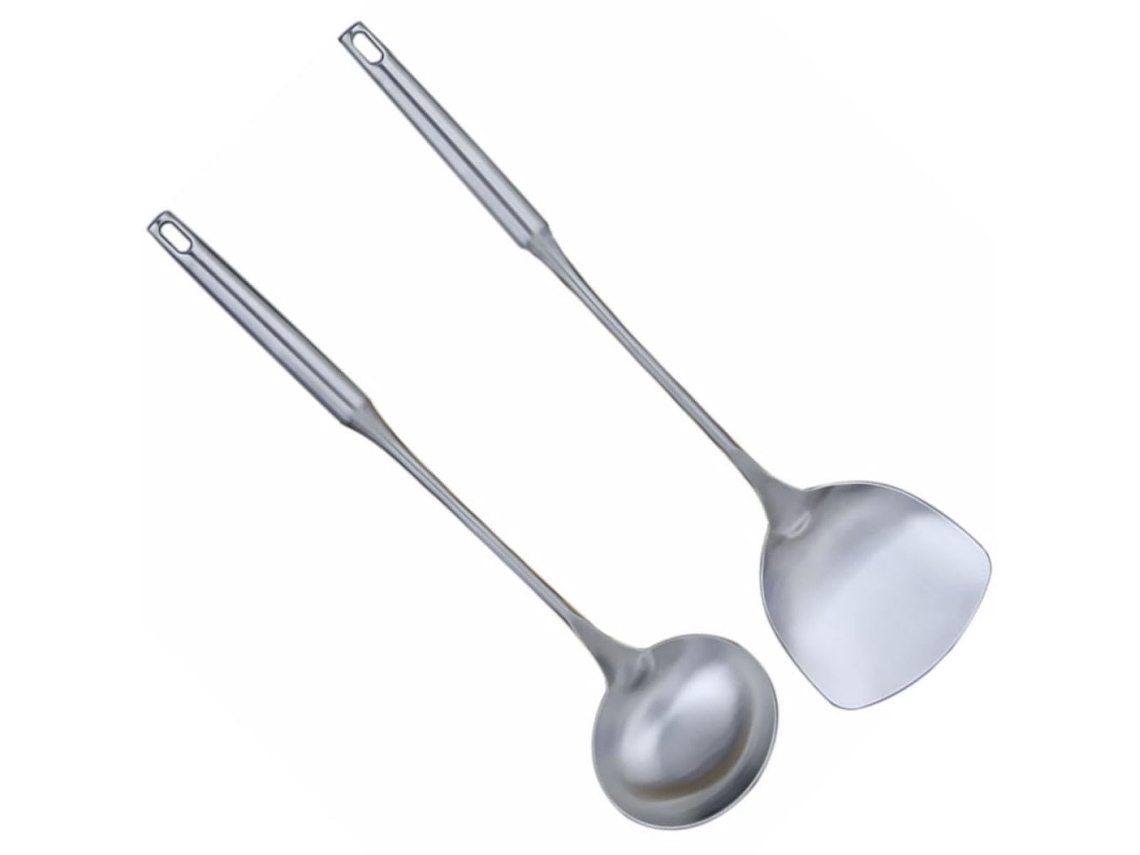 2 Peça, Conjunto De Espátula E Concha De Aço Inoxidável (2 Peças), Para Pendurar.